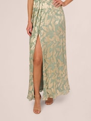 Adrianna Papell Green Foil Leaf Draped Gown - Image 5 of 6