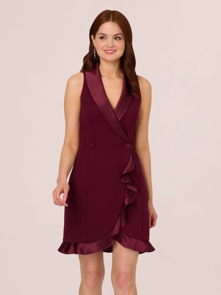 Adrianna Papell Burgundy Red Halter Tuxedo Crepe Dress - Image 1 of 7