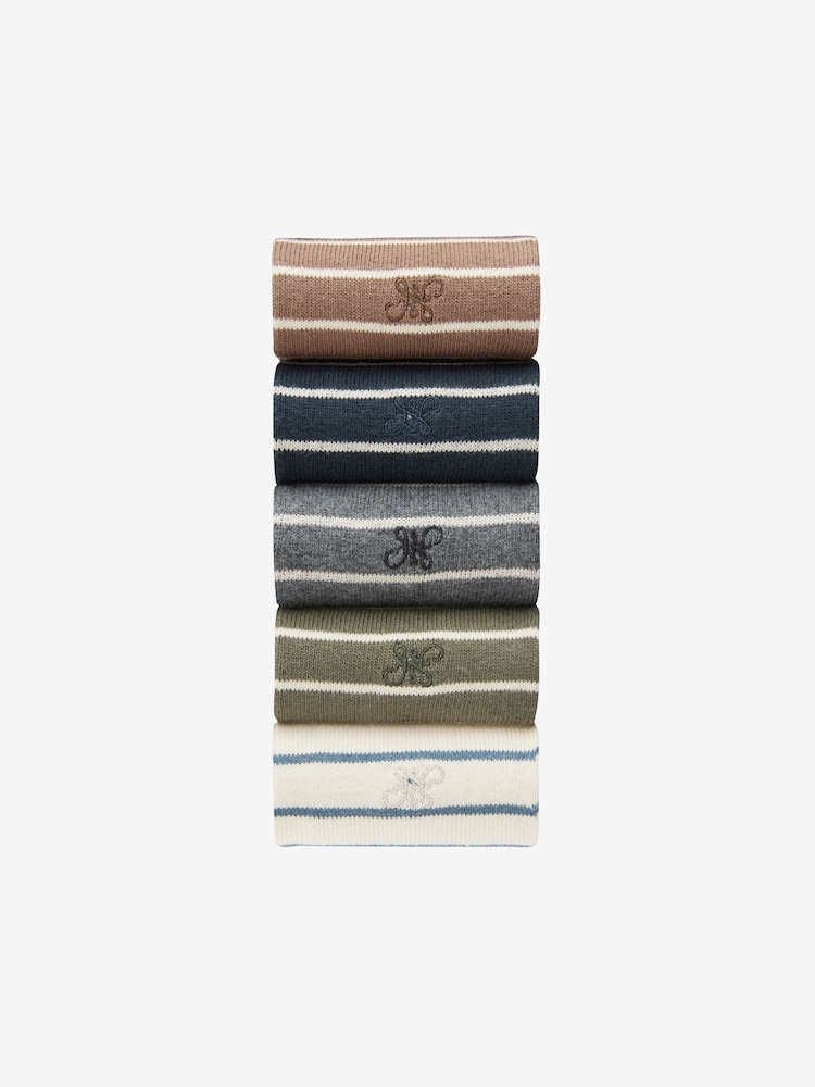 Neutral Stripe Pattern Socks 5 Pack - Image 2 of 8