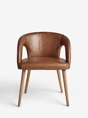 Set of 2 Distressed Faux Leather Tan Brown Orton Oak Effect Leg Dining Chairs - Image 3 of 9