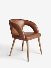 Set of 2 Distressed Faux Leather Tan Brown Orton Oak Effect Leg Dining Chairs - Image 4 of 9