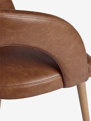 Set of 2 Distressed Faux Leather Tan Brown Orton Oak Effect Leg Dining Chairs - Image 8 of 9