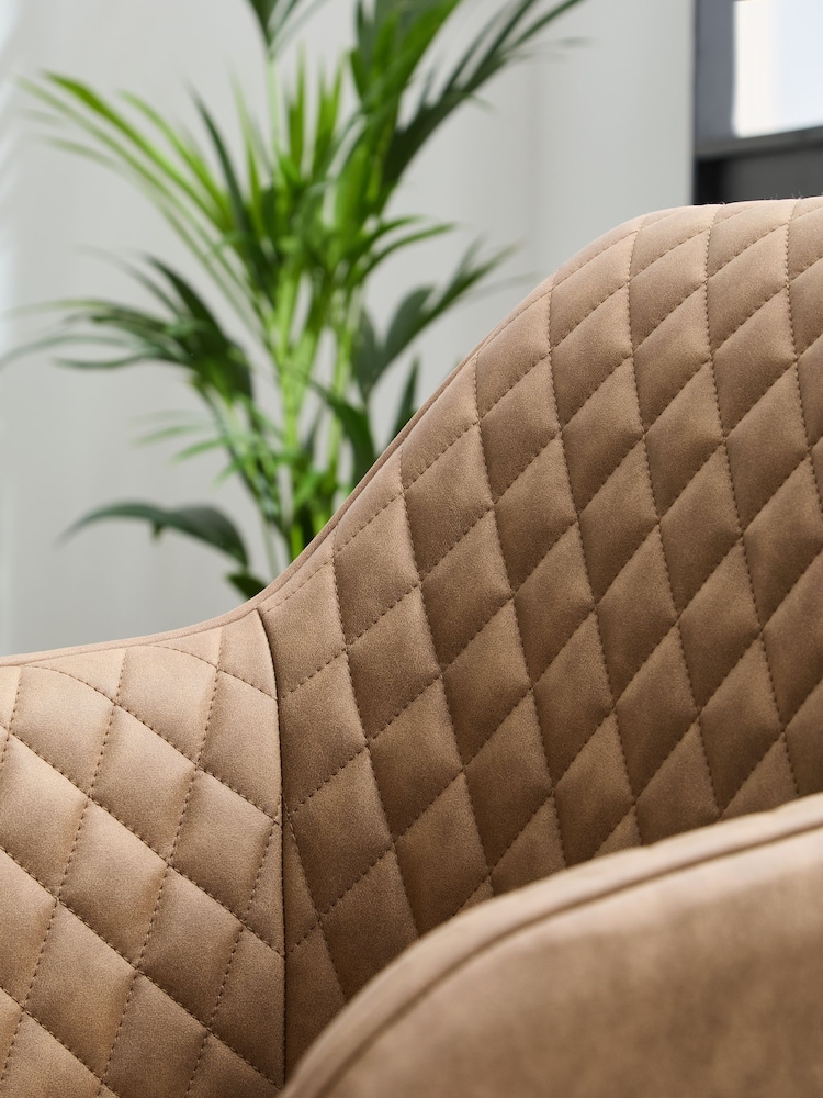 Set of 2 Arona Faux Leather Caramel Hamilton Black Leg Quilted Dining Chairs - Image 2 of 9