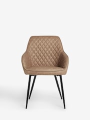 Set of 2 Arona Faux Leather Caramel Hamilton Black Leg Quilted Dining Chairs - Image 3 of 9