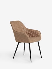 Set of 2 Arona Faux Leather Caramel Hamilton Black Leg Quilted Dining Chairs - Image 5 of 9