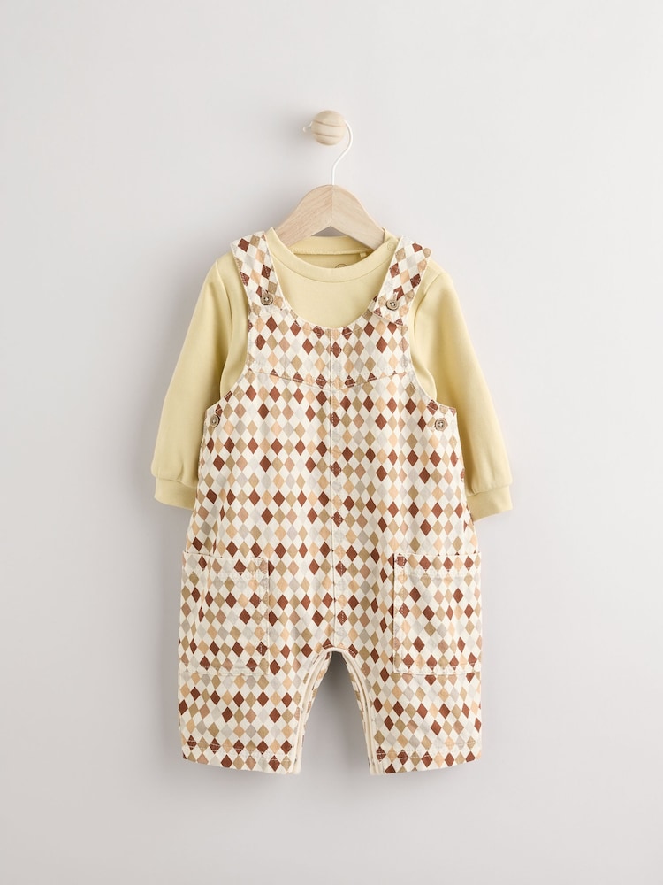Mineral Harlequin Baby Woven 100% Cotton Dungarees and Bodysuit Set (0mths-2yrs) - Image 1 of 11