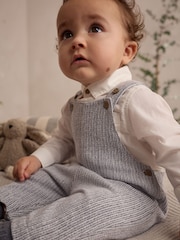 Grey/White Baby Woven 100% Cotton Dungaree and Bodysuit Set (0mths-3yrs) - Image 2 of 11