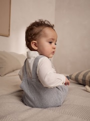 Grey/White Baby Woven 100% Cotton Dungaree and Bodysuit Set (0mths-3yrs) - Image 3 of 11