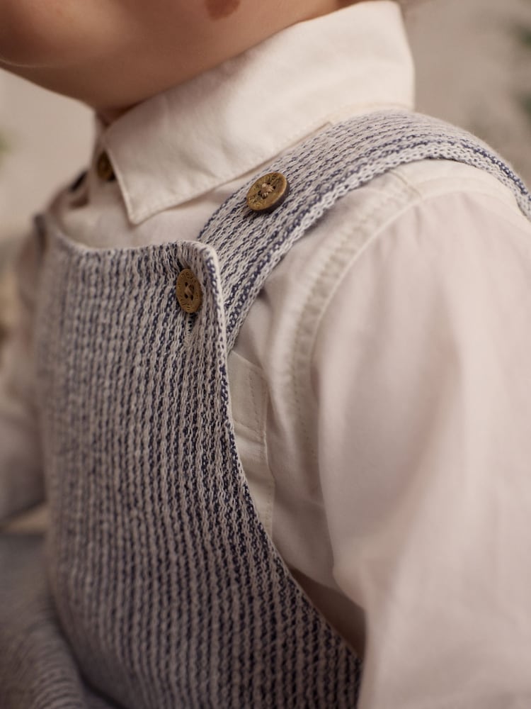 Grey/White Baby Woven 100% Cotton Dungaree and Bodysuit Set (0mths-3yrs) - Image 4 of 11