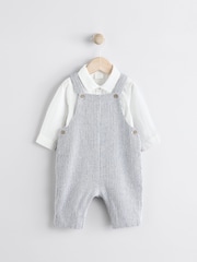Grey/White Baby Woven 100% Cotton Dungaree and Bodysuit Set (0mths-3yrs) - Image 5 of 11