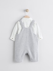 Grey/White Baby Woven 100% Cotton Dungaree and Bodysuit Set (0mths-3yrs) - Image 6 of 11