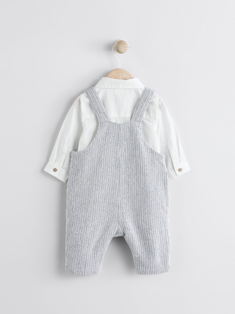 Grey/White Baby Woven 100% Cotton Dungaree and Bodysuit Set (0mths-3yrs) - Image 6 of 11