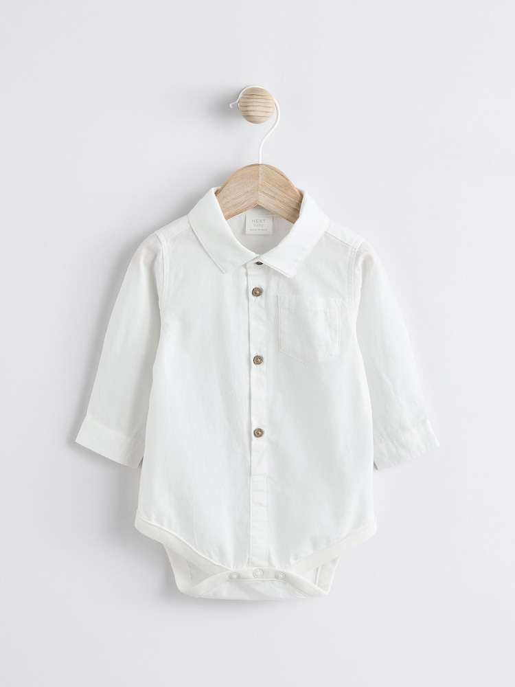 Grey/White Baby Woven 100% Cotton Dungaree and Bodysuit Set (0mths-3yrs) - Image 7 of 11