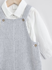 Grey/White Baby Woven 100% Cotton Dungaree and Bodysuit Set (0mths-3yrs) - Image 8 of 11