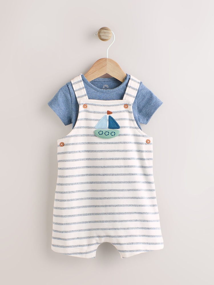 Azul náutico - Jersey 100% Cotton Dungaree and Bodysuit Baby Set (0mths-2yrs) - Imagen 1 de 9