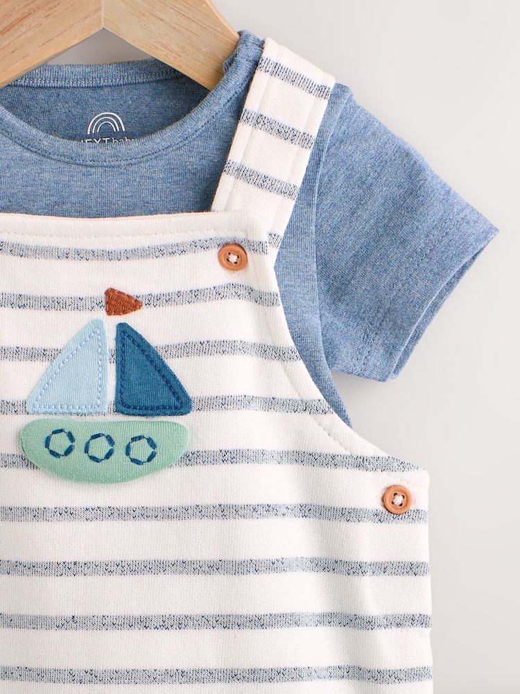 Blue Nautical Jersey 100% Cotton Dungaree and Bodysuit Baby Set (0mths-2yrs) - Image 4 of 9
