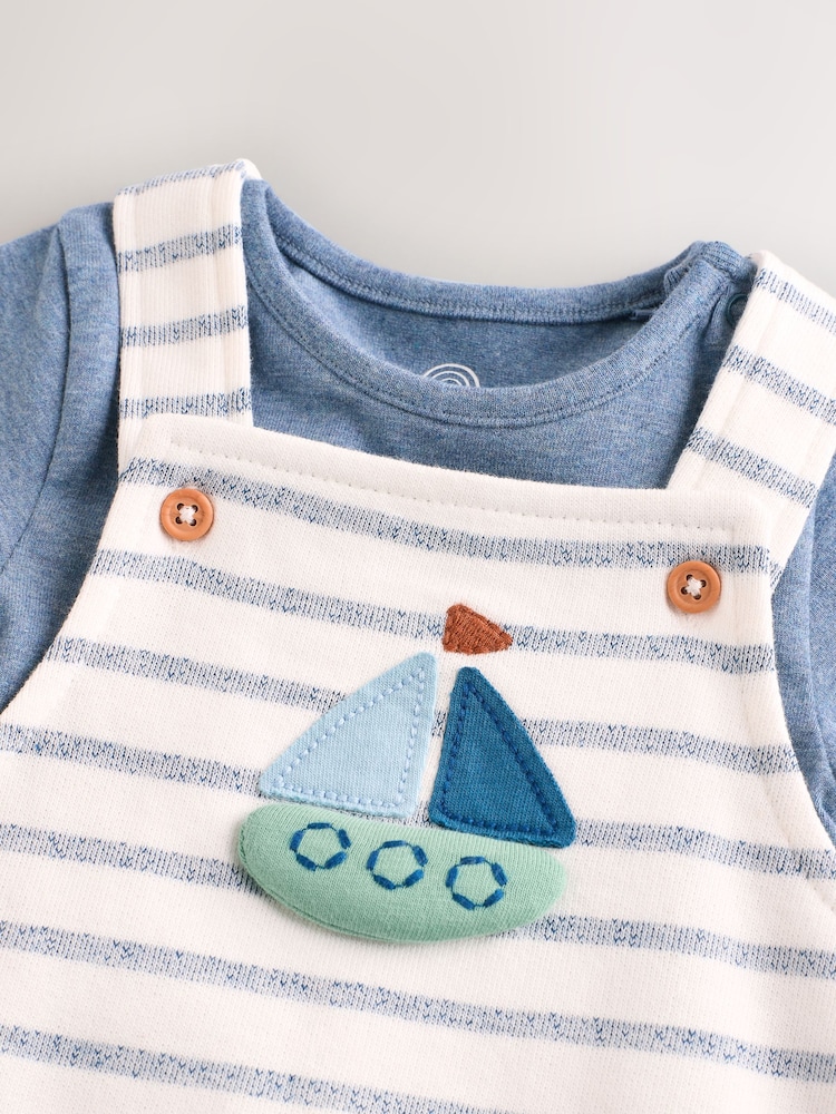 Blue Nautical Jersey 100% Cotton Dungaree and Bodysuit Baby Set (0mths-2yrs) - Image 5 of 9
