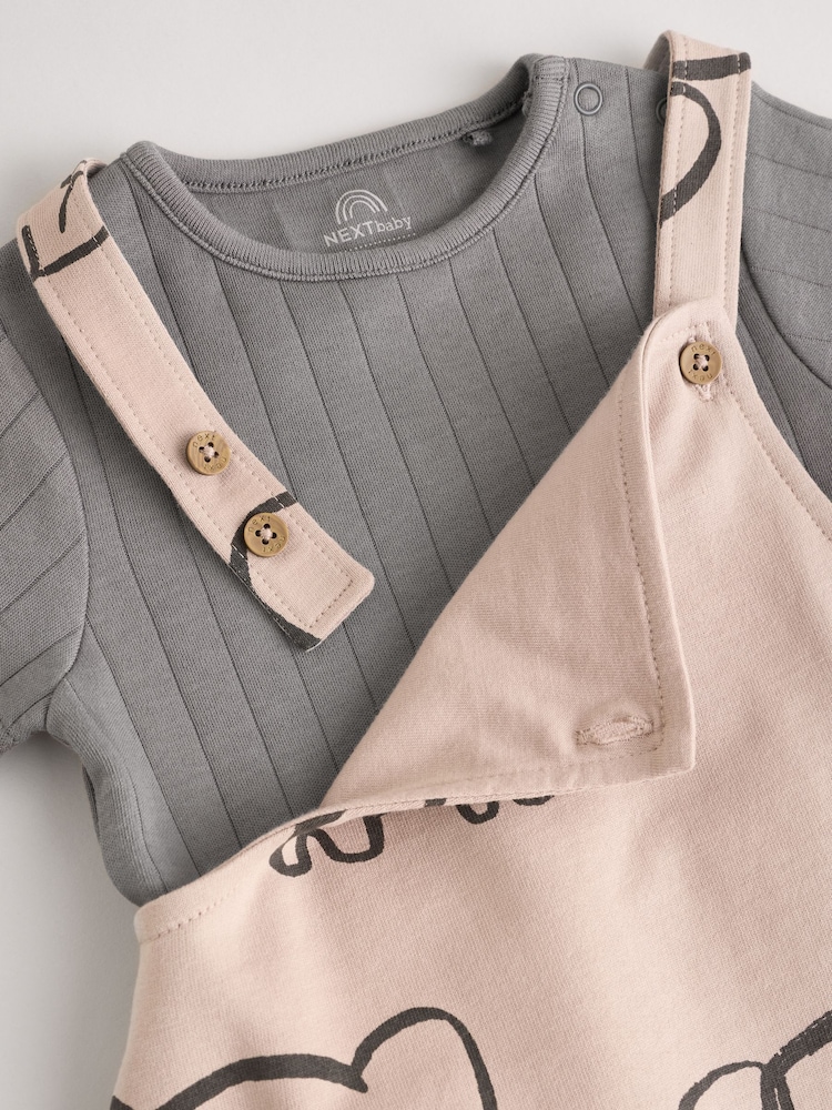 Mono Elephant Jersey 100% Cotton Dungaree and Bodysuit Baby Set (0mths-2yrs) - Image 5 of 9