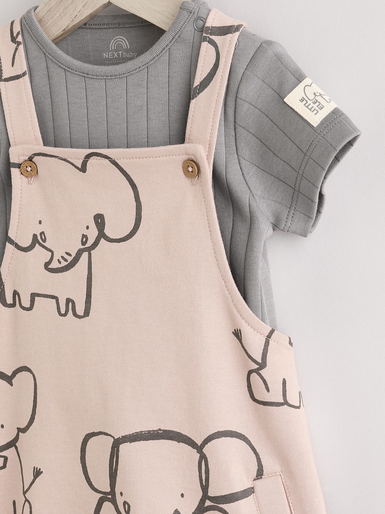 Mono Elephant Jersey 100% Cotton Dungaree and Bodysuit Baby Set (0mths-2yrs) - Image 8 of 9
