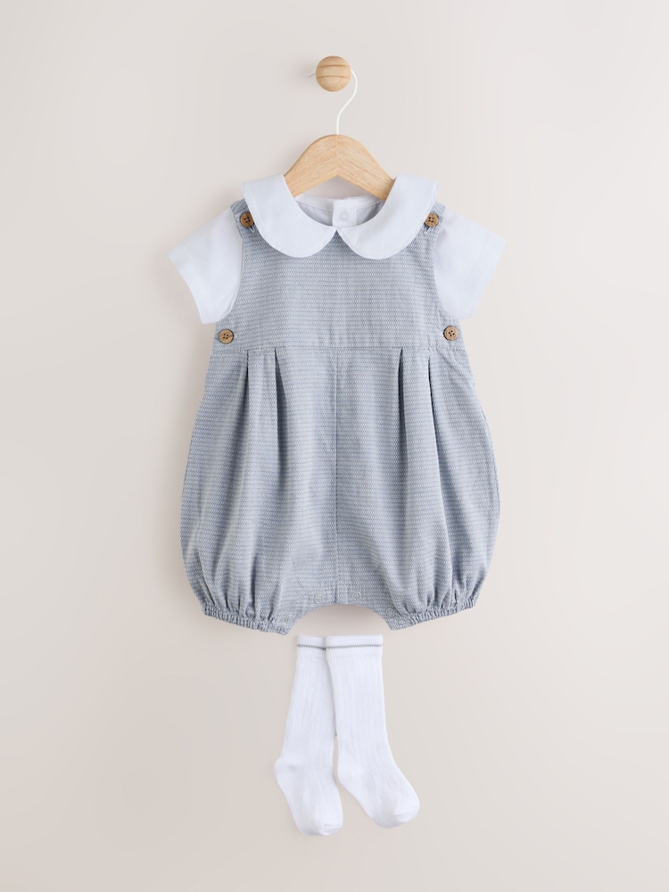 Gris - 100% Cotton Smart Baby Romper, Bodysuit And Socks Dungarees Set (0mths-2yrs) - Imagen 1 de 13