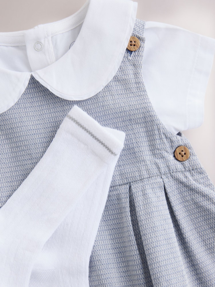 Grey 100% Cotton Smart Baby Romper, Bodysuit And Socks Dungarees Set (0mths-2yrs) - Image 11 of 13