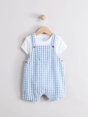 Cheque azul - Conjunto de macacão e macacão de tecido para bebês (0meses a2anos) - Imagem 1 de 1