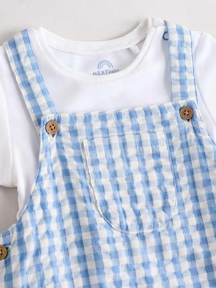 Blue Check Baby Woven Dungaree and Bodysuit Set (0mths-2yrs) - Image 5 of 8