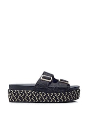 Moda in Pelle Oceania Glitz Buckle Footbed Black Sandals - Image 1 of 4
