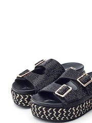 Moda in Pelle Oceania Glitz Buckle Footbed Black Sandals - Image 2 of 4