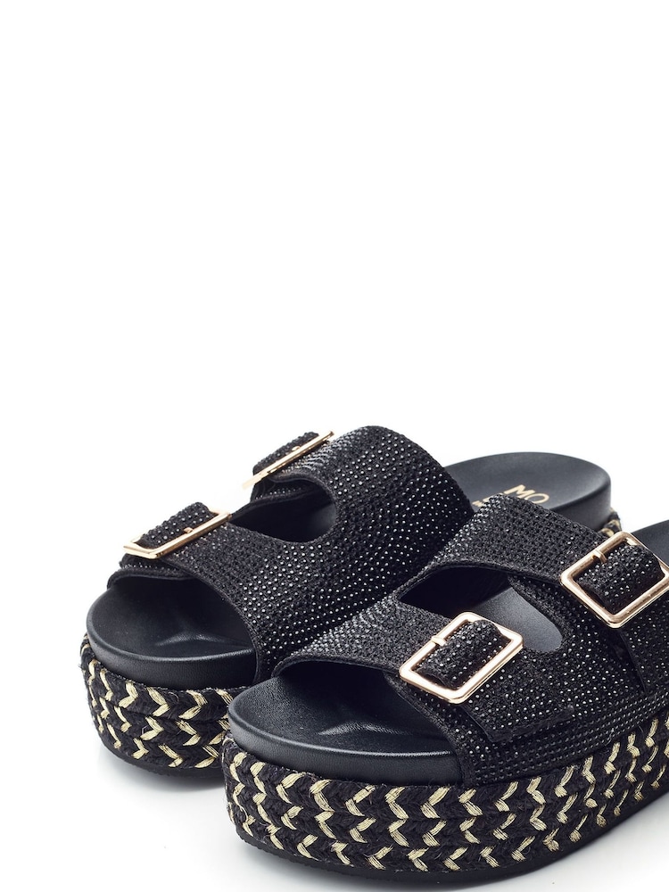 Moda in Pelle Oceania Glitz Buckle Footbed Black Sandals - Image 2 of 4