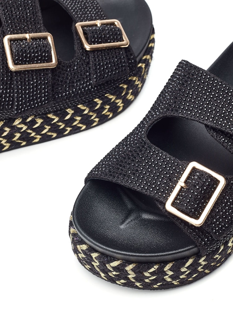 Moda in Pelle Oceania Glitz Buckle Footbed Black Sandals - Image 4 of 4