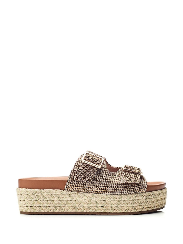 Moda in Pelle Gold Oceania Glitz Buckle Footbed Sandals - Image 1 of 1