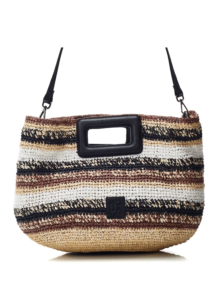 Moda In Pelle Sorrento Striped Raffia Tote Bag - Image 2 of 4