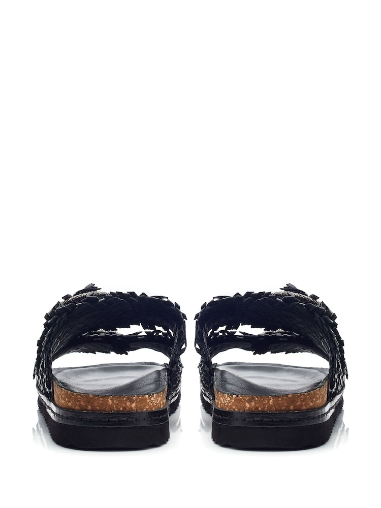 Moda in Pelle Olisia Glitz Buckle Weave Footbed Black Sandals - Image 2 of 4
