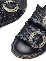 Moda in Pelle Olisia Glitz Buckle Weave Footbed Black Sandals - Image 3 of 4