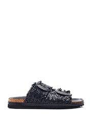 Moda in Pelle Olisia Glitz Buckle Weave Footbed Black Sandals - Image 4 of 4