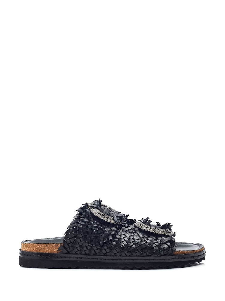 Moda in Pelle Olisia Glitz Buckle Weave Footbed Black Sandals - Image 4 of 4