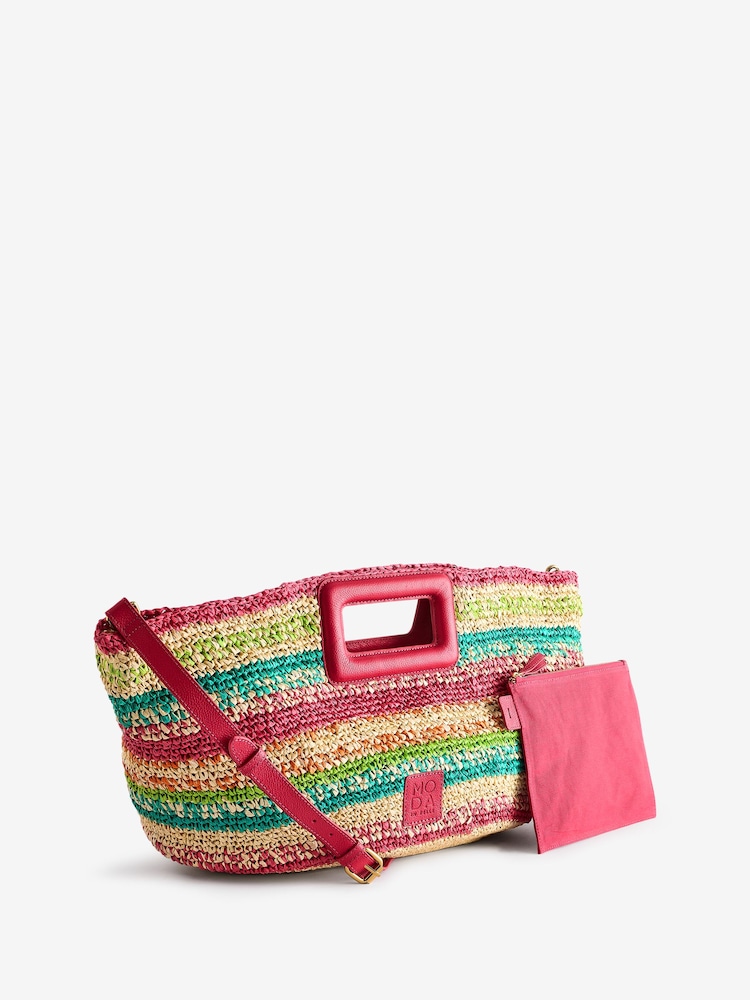 Moda In Pelle Sorrento Striped Raffia Tote Bag - Image 1 of 1