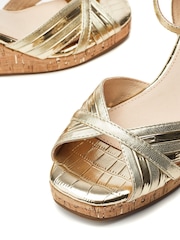 Gold - Moda In Pelle Peppermint Wrap Wedge Sandals - Image 4 of 4