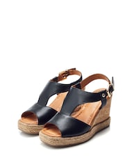 Moda in Pelle Petrina T-Bar Front Wedge Black Sandals - Image 2 of 4