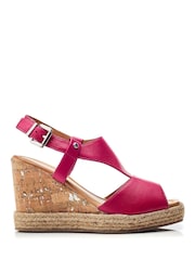 Rosa - Moda in Pelle de cunha com barra frontal em T Petrina Sandals - Imagem 1 de 4