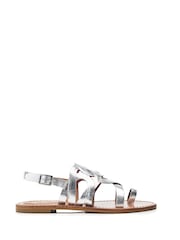 Moda in Pelle Silver Ophellian Chop Out Toe Loop Flat Sandals - Image 1 of 4
