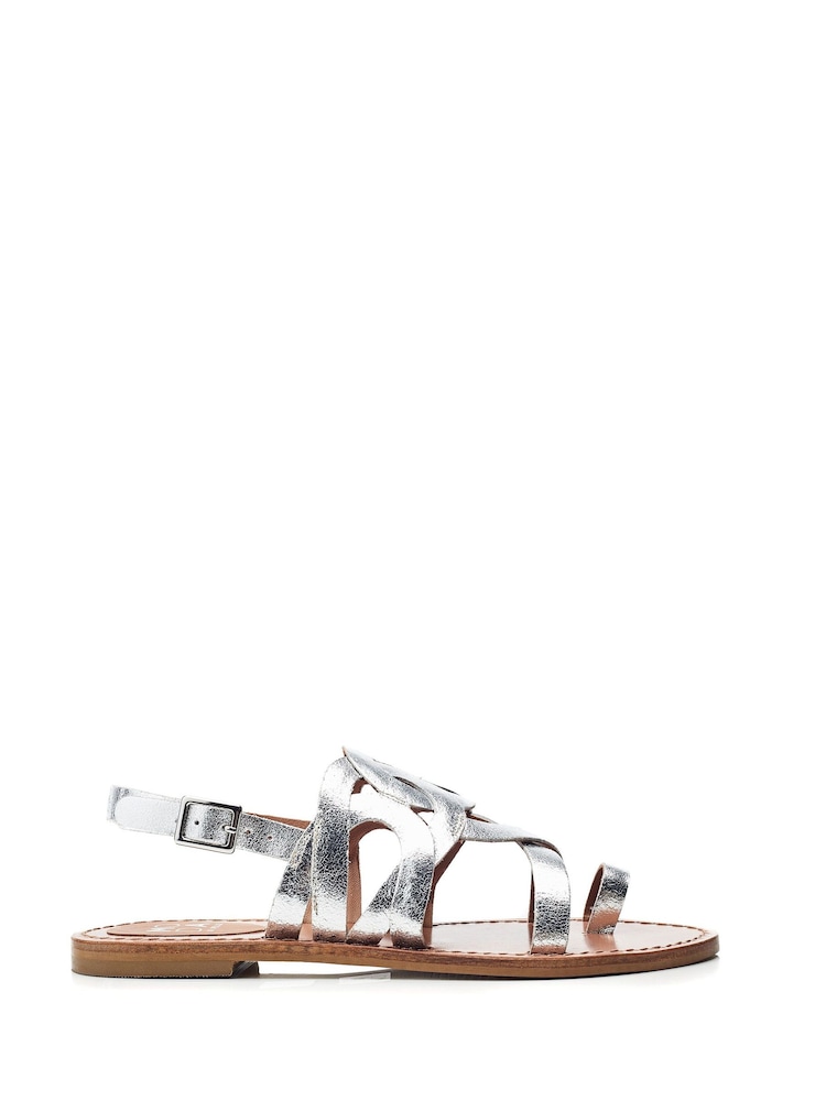 Moda in Pelle Silver Ophellian Chop Out Toe Loop Flat Sandals - Image 1 of 4