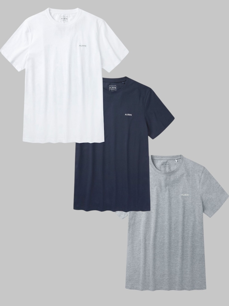 Aubin White/Navy/Grey Louth T-Shirts 3 Pack - Imagen 1 de 1