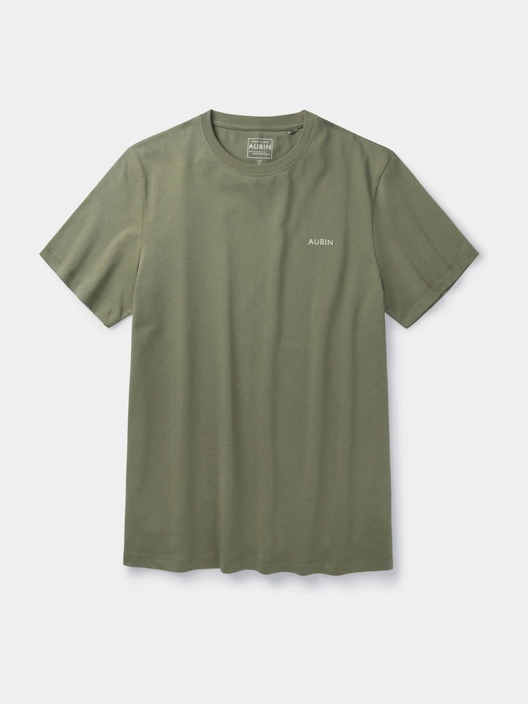 Зеленый - Aubin Khaki Green Horncastle 100% Cotton T-Shirt - Image 2 of 2