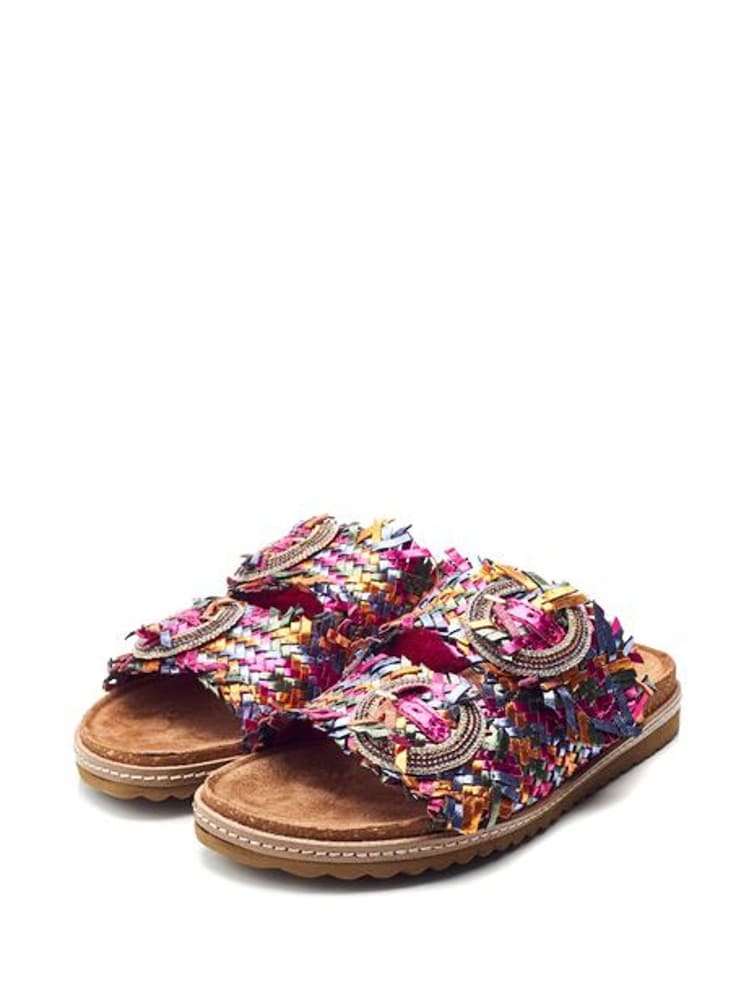 Moda in Pelle Natural Olisia Glitz Buckle Weave Footbed Sandals - Image 1 of 4 Moda in Pelle Natural Olisia Glitz Buckle Weave Footbed Sandals - Image 1 of 4