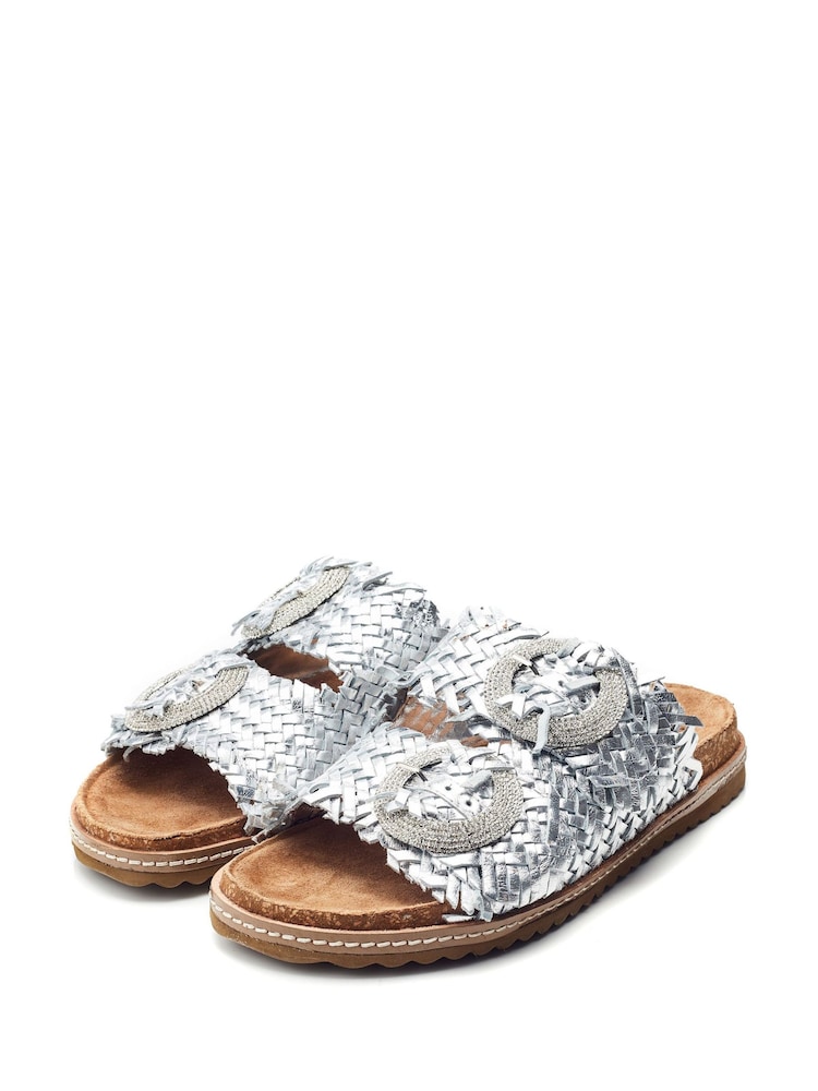 Moda in Pelle Natural Olisia Glitz Buckle Weave Footbed Sandals - Image 2 of 4