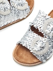 Moda in Pelle Natural Olisia Glitz Buckle Weave Footbed Sandals - Image 4 of 4