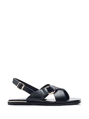 Moda in Pelle Novva Ring Detail Flat Black Sandals - Image 1 of 4