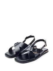 Moda in Pelle Novva Ring Detail Flat Black Sandals - Image 2 of 4
